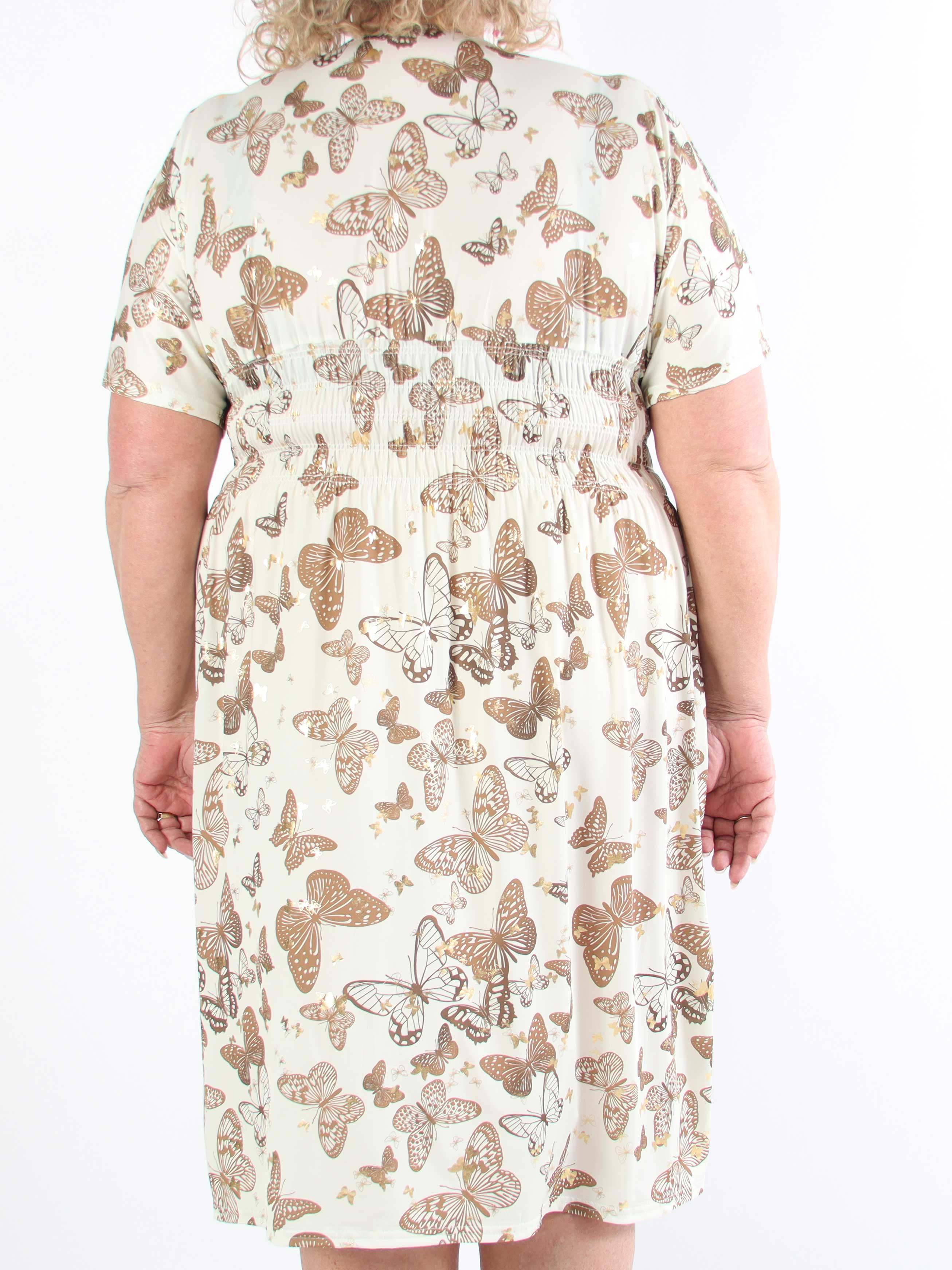 Pams Butterfly Midi S/S - Elastisk plus size-klänning med fjärilsmönster